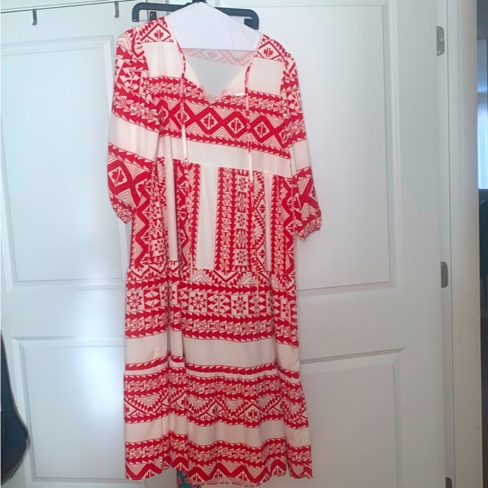 Red/white tribal print caftan/dress XL